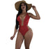 Chic Lace-up Polyester One-piece Swimwear #Red #V-Neck #One Piece #Lace-Up